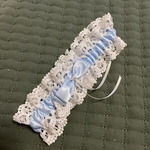 Elegant Blue and White Lace Wedding Garter